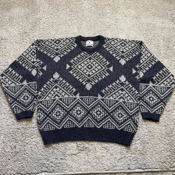 Classic Robert Bruce Geometric Knit Sweater Gray & White Large - Picture 1 of 6
